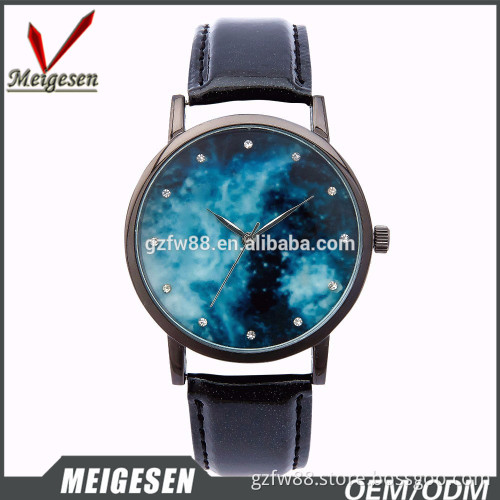 2016 fashion trendy crystal nice pattern dial PU leather lady watch